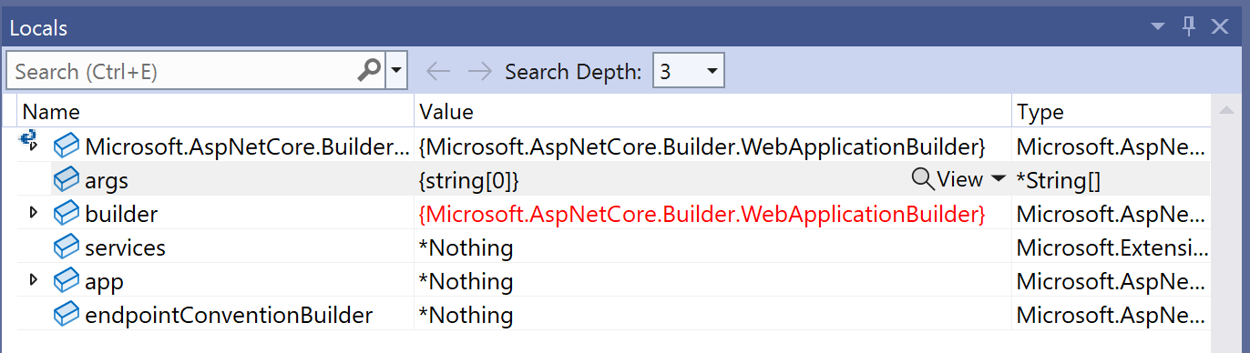 The `builder` variable has a value.
