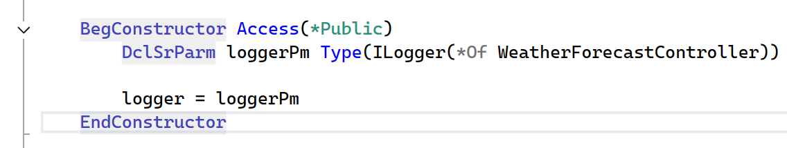 Brace matching `BegConstructor` in the editor.