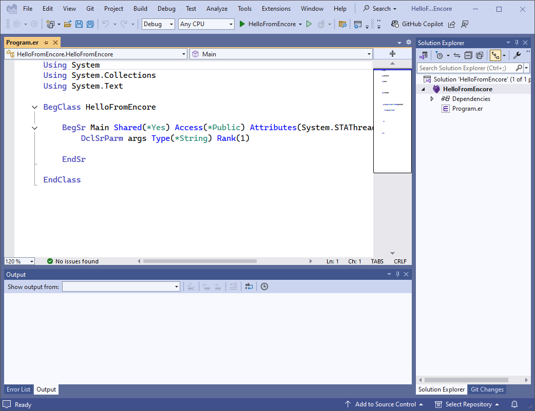 The project just created above is shown displaying the `Program.er` file.