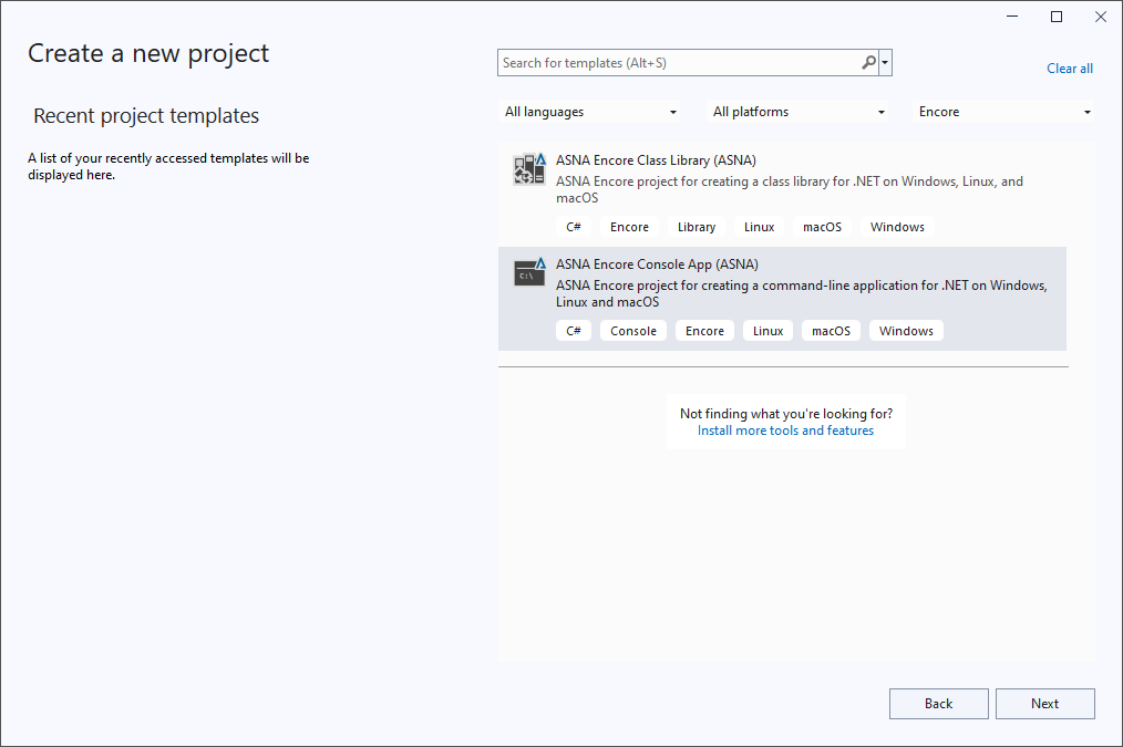 Select Encore Console App project type.