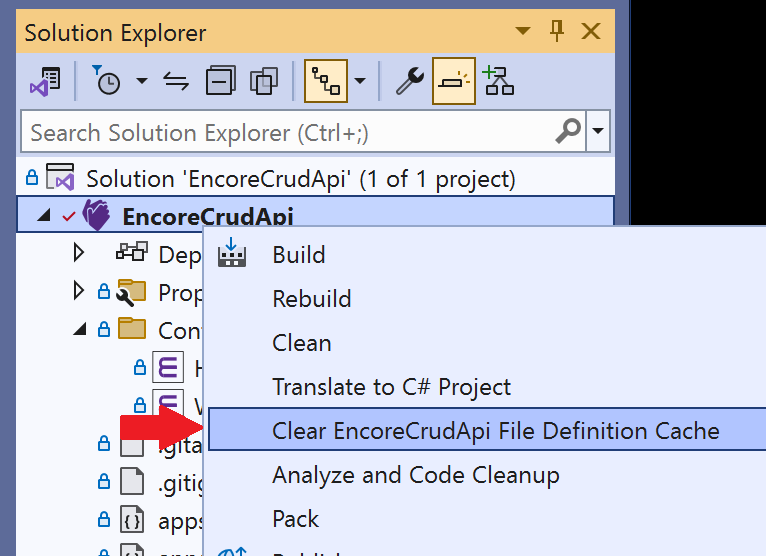 Using a Visual Studio menu command to clear the cache.