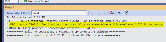 Translate to C# command fails due to non-empty directory.