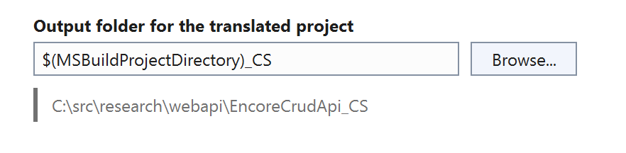 Translate to C# output folder setting.