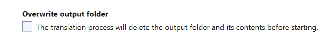 Delete the migration output folder contents option.