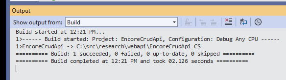 Observe the command result in the Output window.