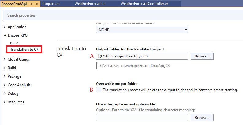 Options for handling translation output